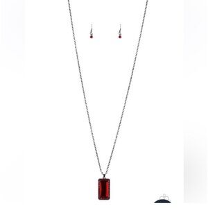 Necklace Earring Set Ruby Red Silver Paparazzi Bada Bling Bada Exclusive